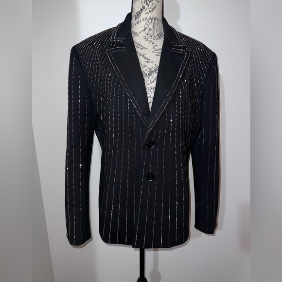 Custom Other - Designer Rhinestone Sequin Embellished Black Rockstar Blazer Medium